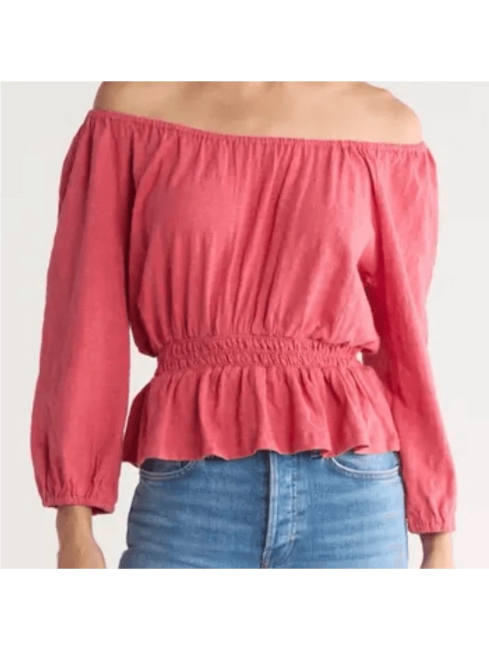 Marine Layer Coral Off-Shoulder Smocked Waist Peplum Top Size Medium
